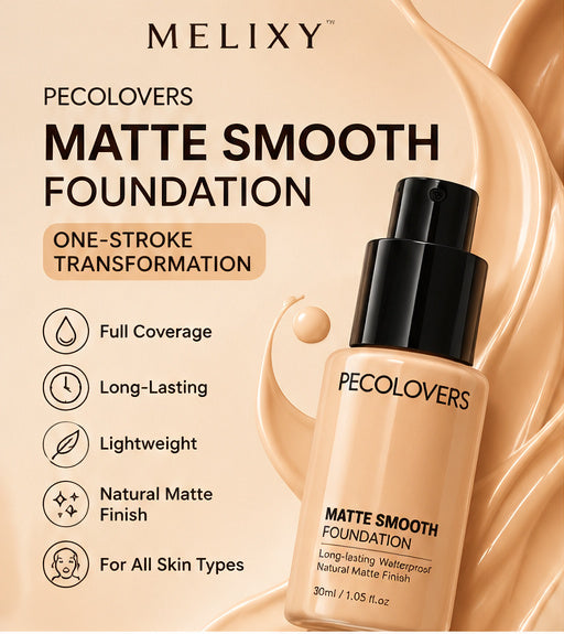 PECOLOVERS Second-Skin Matte Foundation – Full Coverage, 30 mL