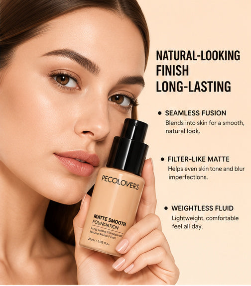 PECOLOVERS Second-Skin Matte Foundation – Full Coverage, 30 mL