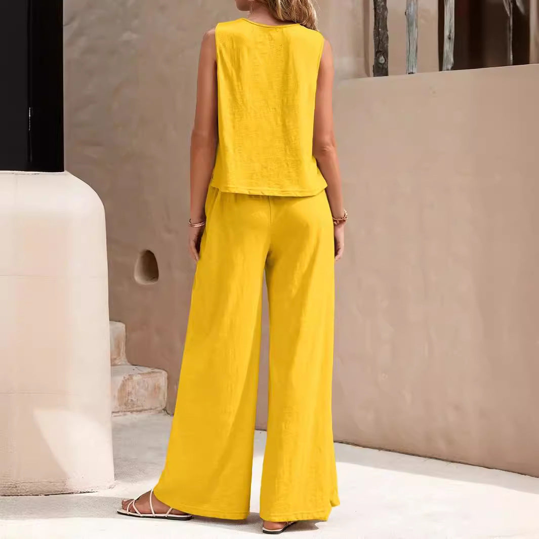 Women’s Two Piece Pants Set, Sleeveless Top and Wide Leg Trousers, Casual Loose Summer Outfit