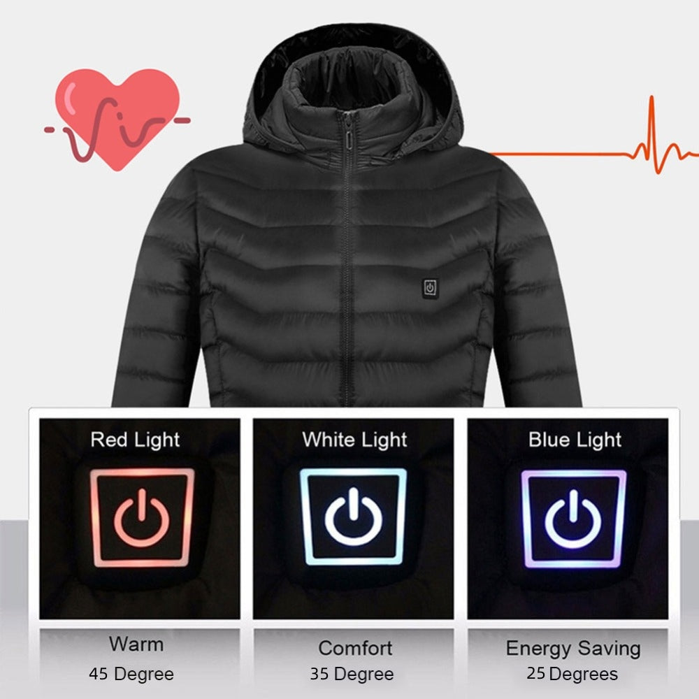 Men’s Heated Jacket with USB Rechargeable Heating, Lightweight Thermal Winter Coat with Removable Hood, Windproof Electric Heating Jacket, 3 Temperature Levels