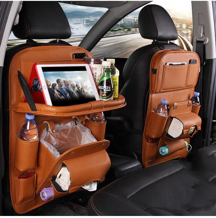 Melixy™ PU Leather Backseat Organizer with Fold-Down Tray – Waterproof Car Storage for Daily Travel