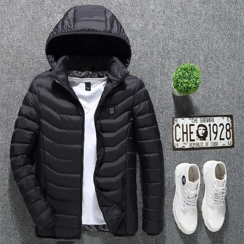 Men’s Heated Jacket with USB Rechargeable Heating, Lightweight Thermal Winter Coat with Removable Hood, Windproof Electric Heating Jacket, 3 Temperature Levels