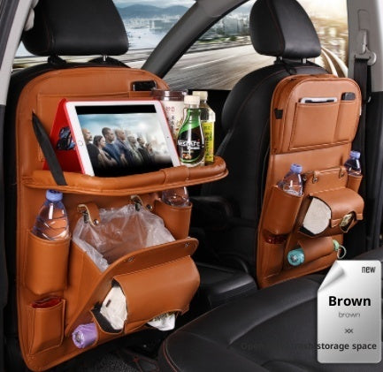 Melixy™ PU Leather Backseat Organizer with Fold-Down Tray – Waterproof Car Storage for Daily Travel