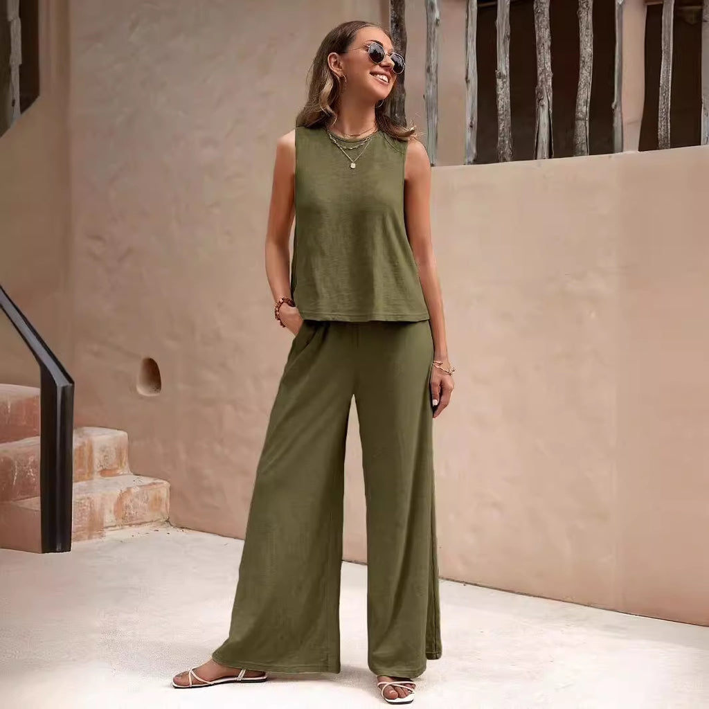 Women’s Two Piece Pants Set, Sleeveless Top and Wide Leg Trousers, Casual Loose Summer Outfit