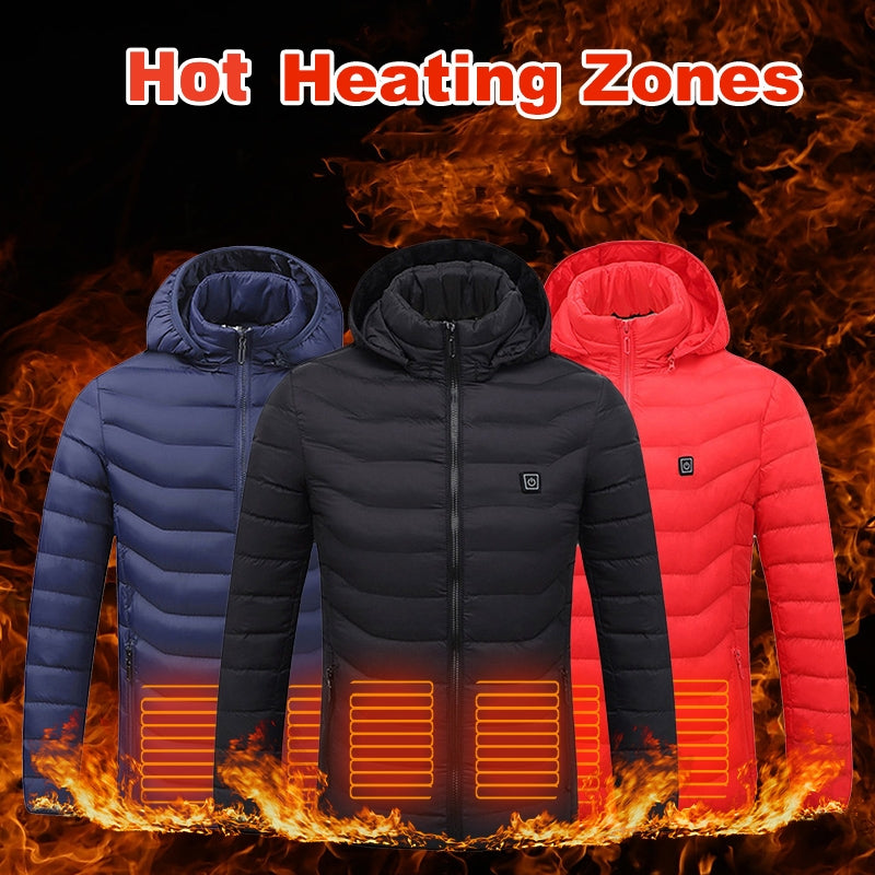 Men’s Heated Jacket with USB Rechargeable Heating, Lightweight Thermal Winter Coat with Removable Hood, Windproof Electric Heating Jacket, 3 Temperature Levels