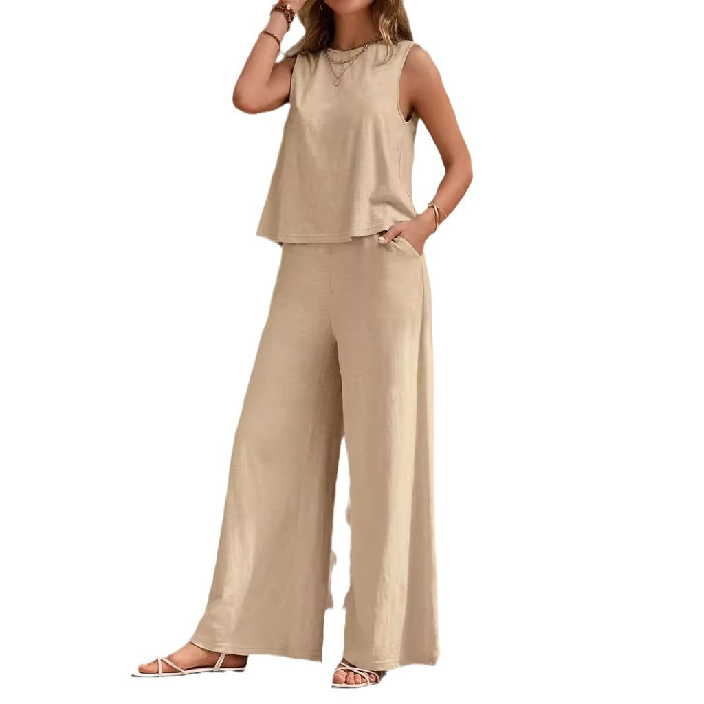 Women’s Two Piece Pants Set, Sleeveless Top and Wide Leg Trousers, Casual Loose Summer Outfit