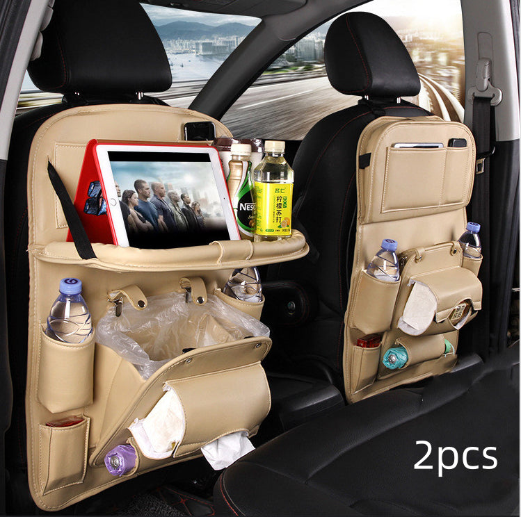 Melixy™ PU Leather Backseat Organizer with Fold-Down Tray – Waterproof Car Storage for Daily Travel
