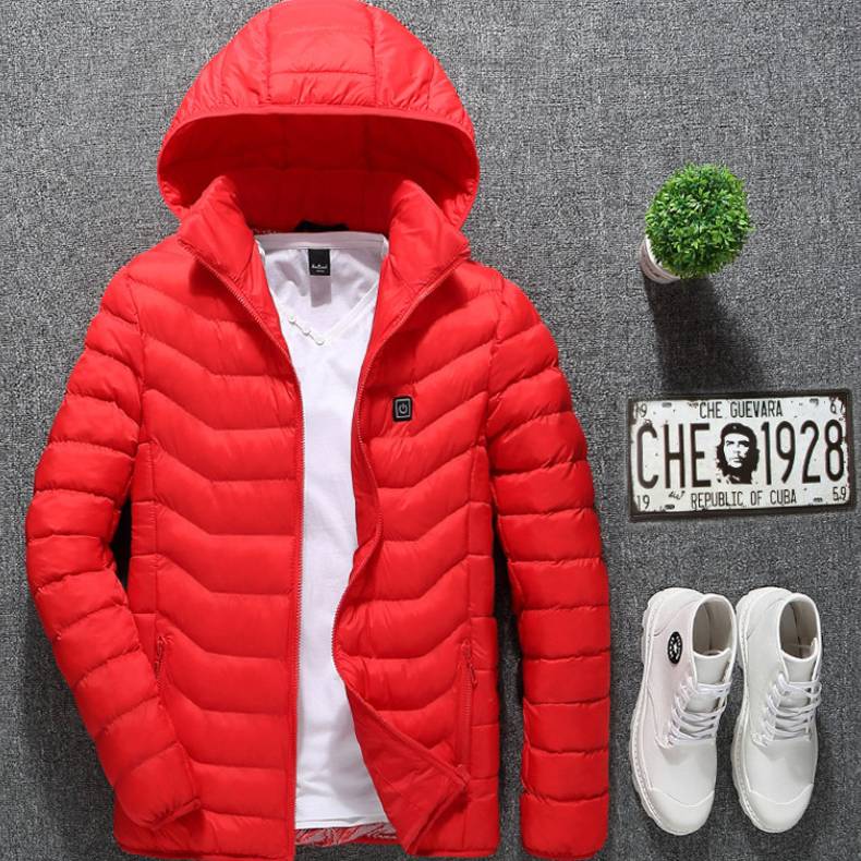 Men’s Heated Jacket with USB Rechargeable Heating, Lightweight Thermal Winter Coat with Removable Hood, Windproof Electric Heating Jacket, 3 Temperature Levels