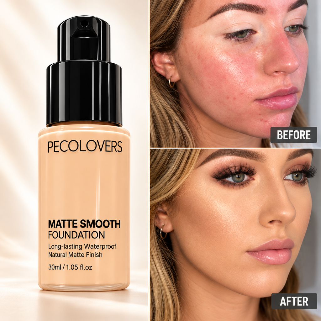 PECOLOVERS Second-Skin Matte Foundation – Full Coverage, 30 mL