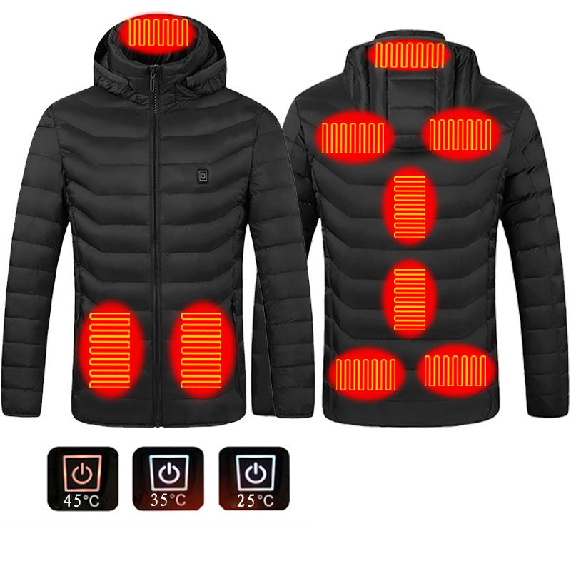 Men’s Heated Jacket with USB Rechargeable Heating, Lightweight Thermal Winter Coat with Removable Hood, Windproof Electric Heating Jacket, 3 Temperature Levels