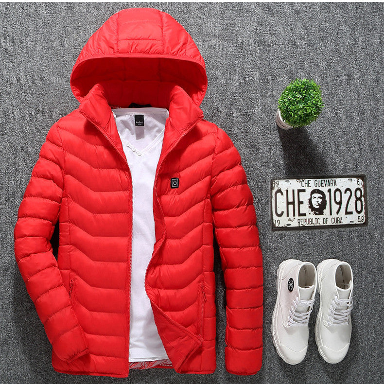 Men’s Heated Jacket with USB Rechargeable Heating, Lightweight Thermal Winter Coat with Removable Hood, Windproof Electric Heating Jacket, 3 Temperature Levels
